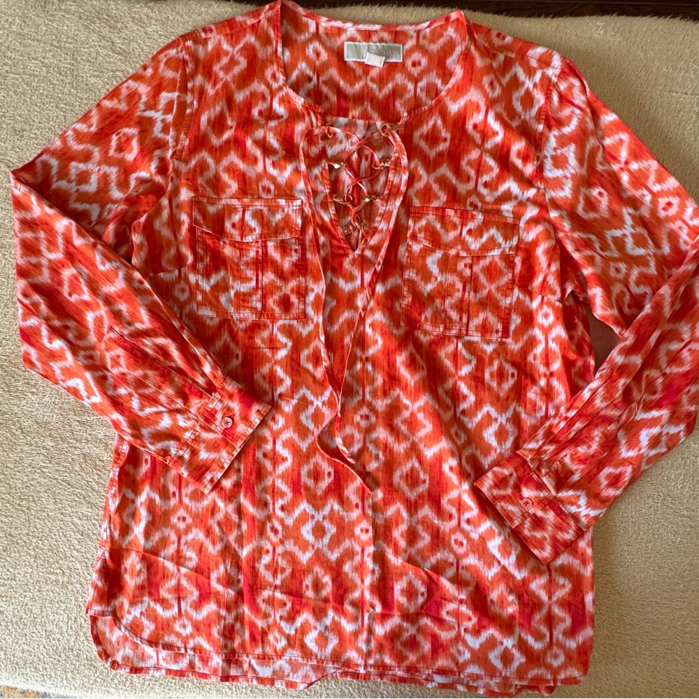 Michael Kors Vibrant Orange and White Top